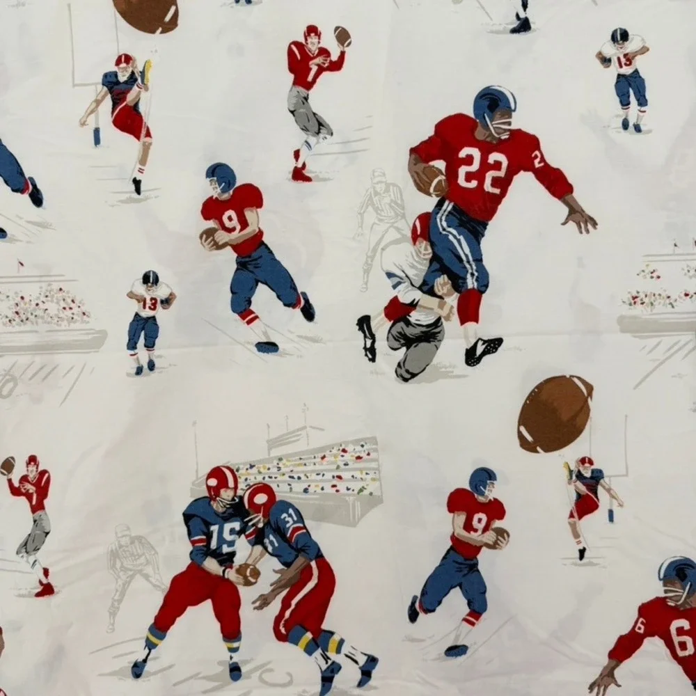 Pottery Barn Kids Football Full Flat Sheet 100 Organic Cotton Blue Red White